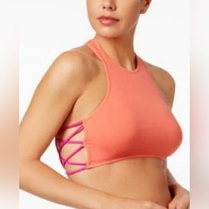 Free People Crisscross Cropped Tank‎ Top Coral Pink Sleeveless Athletic